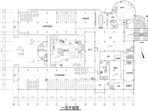 四层大学图书馆建筑平面图cad施工图