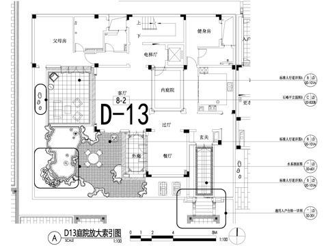 新中式别墅庭院景观平面图CAD施工图cad施工图 
