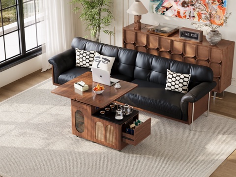  现代中古风客厅  家具茶几  灯光齐全3d模型 