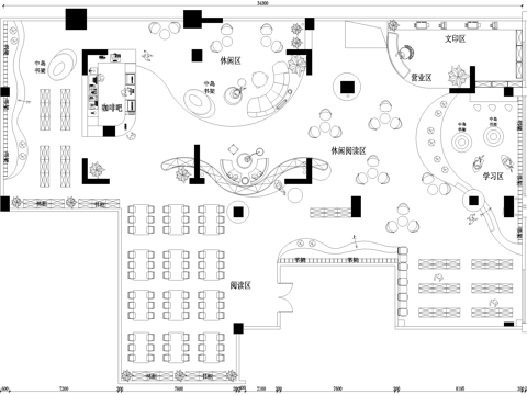 书店咖啡书吧平面图天花图休闲阅览室图书馆cad施工图