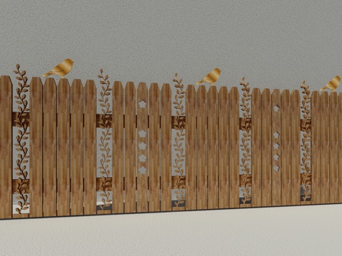 现代生态户外花园卡通木质栏杆动物围栏护栏彩色花朵儿童创意栅栏su模型