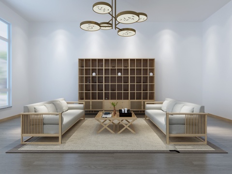  新中式茶室柜子吊灯 茶室3d模型 