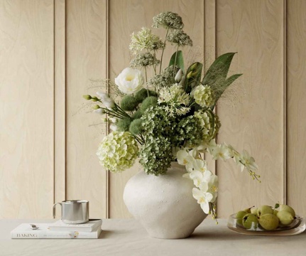  法式中古花艺 花艺摆件 绿植盆景 艺术插花 鲜花花卉3d模型 