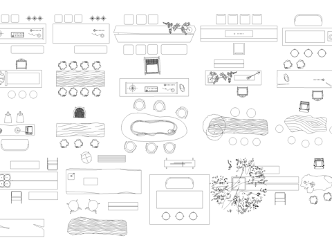 新中式桌子茶桌茶几茶台桌椅书桌平面图块cad施工图