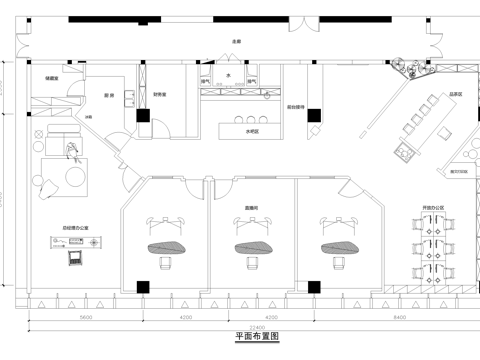 直播间办公室平面图cad施工图