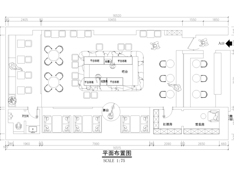 酒吧酒馆清吧舞台平面图cad施工图