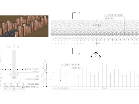 菜园圆木桩篱笆围栏围挡栏杆CAD施工图cad施工图