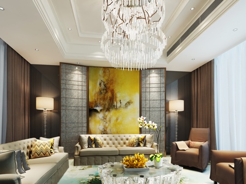  现代沙发吊灯 落地灯组合3d模型 