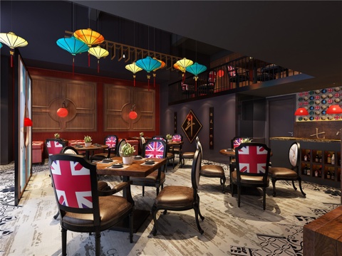  工业风餐厅3d模型 