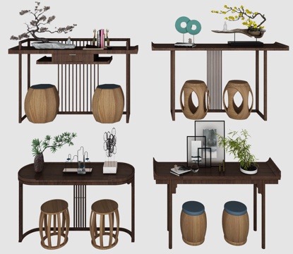  新中式玄关 端景条案组合3d模型 