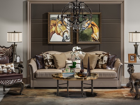  现代沙发茶几壁画组合3d模型 