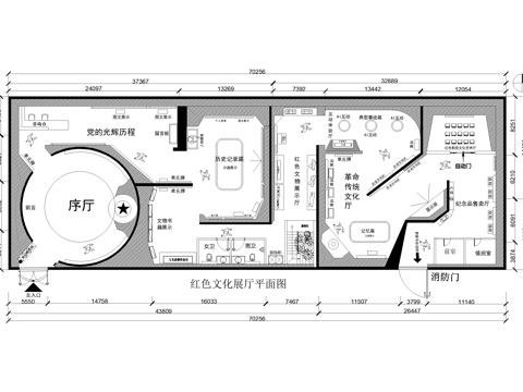 红色革命党建文化展厅平面图cad施工图