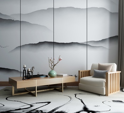  新中式沙发茶几组合3d模型 