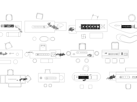 新中式桌子茶桌茶台桌椅平面图块cad施工图