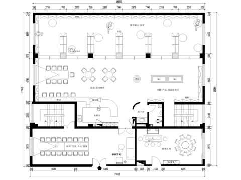 书店咖啡茶水书吧平面图cad施工图