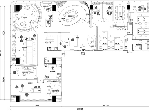 570平方米办公室平面图cad施工图