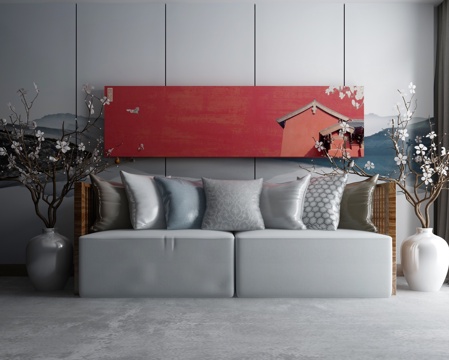  新中式沙发茶几组合3d模型 