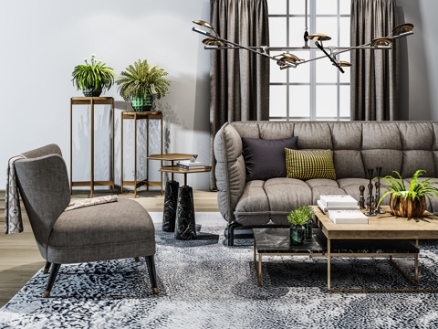  现代沙发茶几组合3d模型 