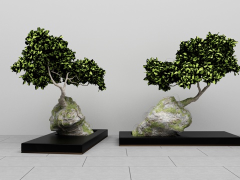  新中式植物盆栽3d模型 