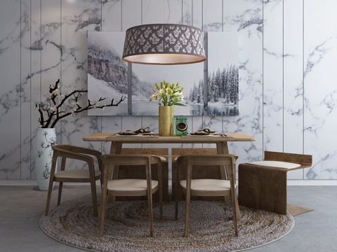  新中式餐桌椅组合模型3d模型 