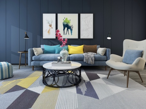  现代布艺 沙发 休闲椅 茶几组合3d模型 