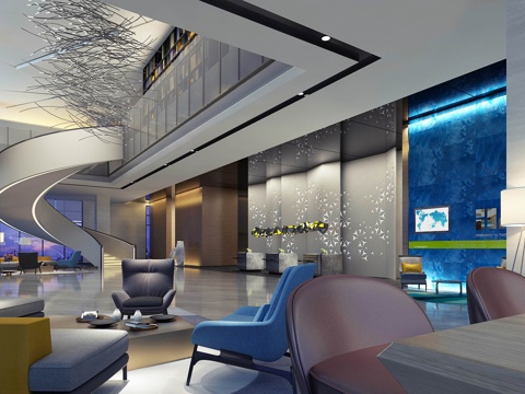  酒店大堂酒店 旋转楼梯3d模型 