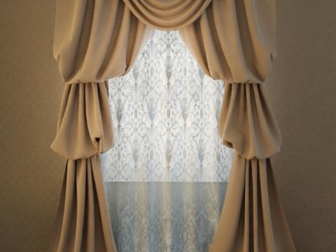 高端窗帘设计 古典优雅室内装饰 3D渲染效果图 柔和光线家居氛围免费3d模型