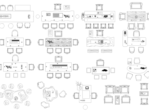 新中式桌子茶桌茶几茶台桌椅平面图块cad施工图