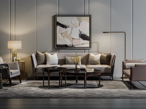  现代沙发茶几壁画组合3d模型 