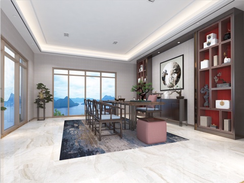  新中式别墅 茶室3d模型 