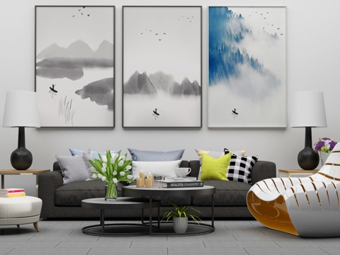  现代沙发茶几组合3d模型 