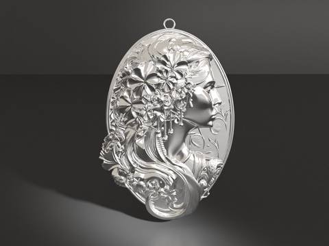  女人头像吊坠3d模型 