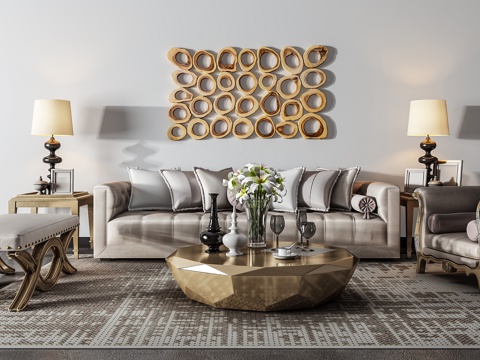  现代沙发茶几壁画组合3d模型 