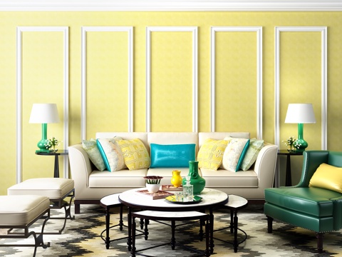  欧式简约 沙发 椅子 茶几 台灯组合3d模型 