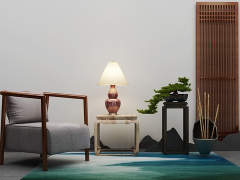  新中式沙发茶几组合3d模型 