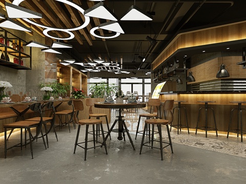  工业风 西餐厅3d模型 