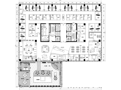 直播间平面图 办公室 景观露台cad施工图