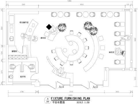 咖啡厅奶茶店饮品店平面图cad施工图