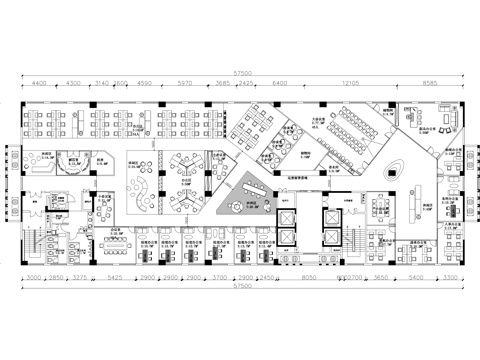 1200平方米办公室平面图cad施工图