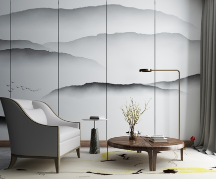  新中式沙发茶几组合3d模型 