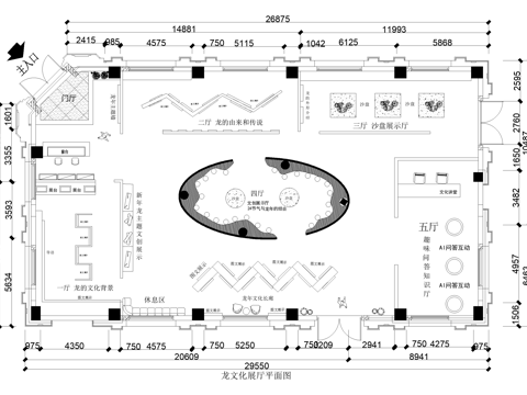 龙文化新年展厅平面图cad施工图