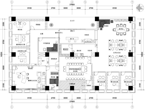 500平方米办公室平面图cad施工图