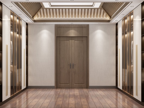  新中式衣帽间3d模型 