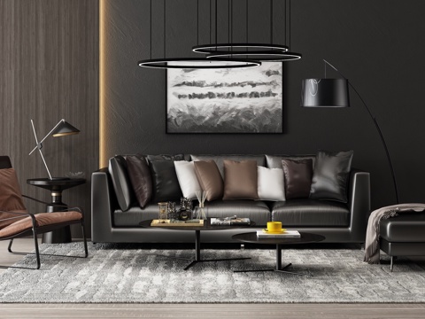  现代皮革沙发组合3d模型 