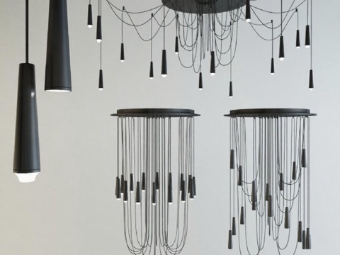 现代黑色科技感吊灯3D模型 极简工业风室内灯具设计 家居装饰艺术灯饰展示免费3d模型