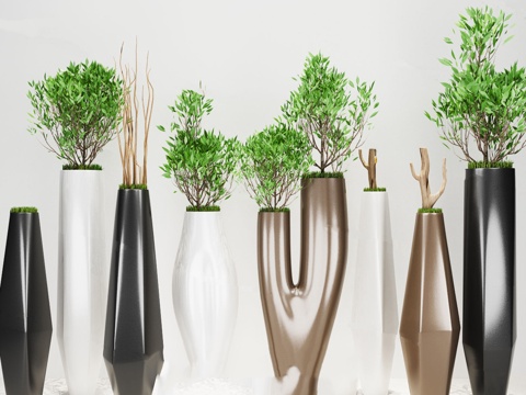  现代植物盆栽组合3d模型 