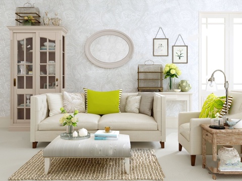  北欧沙发茶几 柜子配饰组合3d模型 