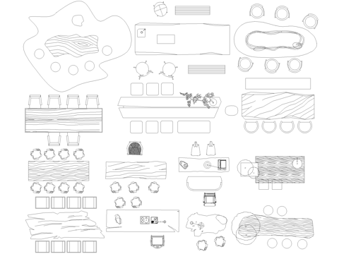 新中式桌子茶桌茶几茶台桌椅平面图块cad施工图