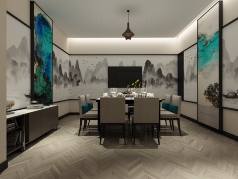  客厅 沙发茶几 餐桌椅 客厅 吊灯 挂画 玄关3d模型 