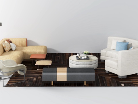  后现代沙发 布艺沙发 茶几 美式沙发 单椅 摆件3d模型 